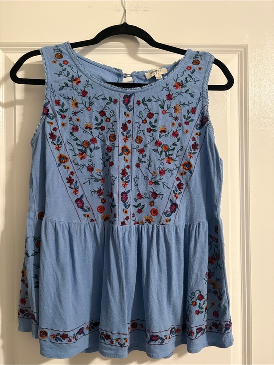Umgee Tops - Umgee Blue Embroidered Floral Tank Top